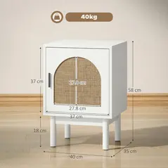 HOMCOM Rattan Bedside Table for Bedroom - White - 2