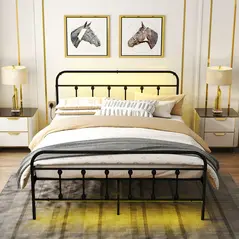 HOMCOM King Bed Frame with LED Lights and Charging Station, Metal Platform Bed Frame with Under Bed Storage, Black - 8