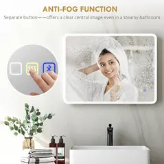 HOMCOM 80 x 60cm LED Bathroom Mirror, with Bluetooth - Silver Tone - 6