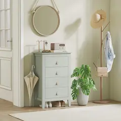 HOMCOM Bedroom Chest of Drawers, Modern 4 Drawer Dresser Cabinet with PU Leather Handles and Metal Runners for Living Room, Hallway, Entryway, 60 x 40 x 98 cm, Green - 8