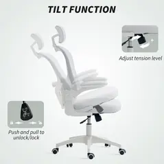 Vinsetto Multi-Adjustable Office Chair, with Lumbar Support, Headrest and Mesh Back - White - 4