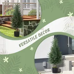 HOMCOM Artificial Plants Outdoor, 90 cm Fake Cypress Tree with Plastic Pots, UV-Resistant Faux Plants for Garden Front Porch Decoration, 2 Pack - 5