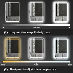 HOMCOM 70 x 50 cm Bluetooth Bathroom Mirror - Silver-Tone - 5