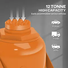 HOMCOM 12 Tonne Hydraulic Bottle Jack with 19-37 cm Lifting Range, Heavy Duty Portable Compact Car Jack Lift with Saddle and 3 Section Handle for Pickup, Truck, Auto Repair Maintenance, Orange - 3