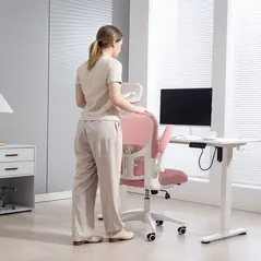 Vinsetto Multi-Adjustable Office Chair, with Lumbar Support, Headrest and Mesh Back - Pink - 8