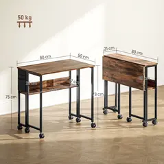 HOMCOM 80 cm Drop Leaf Writing Work Desk - Rustic Brown - 2