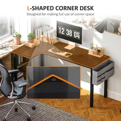 HOMCOM L-Shaped Computer Gaming Desk with Fabric Bag, Hooks and Cable Management, 145 x 81 x 76cm - Black - 3