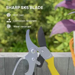Outsunny 8" Garden Secateurs, Pruning Shears Heavy Duty with Sharp SK5 Blade, Bypass Pruners with Safety Lock and Non-Slip Handles, Lightweight & Ergonomic, Pruning Scissors for Precise Cutting - 3