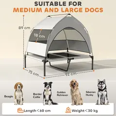 PawHut Portable Elevated Dog Bed with Removable Canopy, Cooling Raised Pet Cot for Medium Large Dogs, 92 x 75 x 89 cm - 2