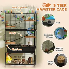 PawHut 5 Tier Large Hamster Cage on Wheels with 17 cm Deep Tray, Storage Shelf for Syrian, Gerbil, Rats - 4