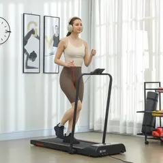 HOMCOM Foldable Walking Treadmill, with LED Display and Wheels, for Home, Office, Fitness Studio, Orange - 8