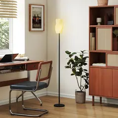 HOMCOM Floor Lamp for Living Room, 3D Printed Modern Standing Lamp with Flowing Curved Shade, 3 Colour Temperature & Foot Switch, Minimalist Tall Pole Lampshade for Bedroom, Office, White - 7