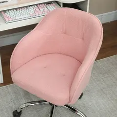 HOMCOM 46-56 cm Teddy Fleece Office Chair - Pink - 8