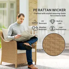 Outsunny Rattan Garden Chairs Set of 2, Outdoor Rattan Chairs with Cushions, Armrests and High Back, PE Wicker Garden Armchair with Steel Frame for Balcony, Porch, Beige - 3