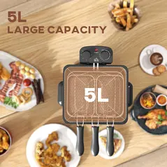 HOMCOM 5 Litre Deep Fat Fryer Stainless Steel with Adjustable Temperature, 60min Timer, Removable Oil Basket, Viewing Window and Safety Cut Out, 2000W - 7