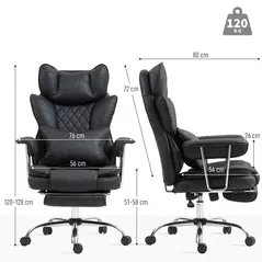 HOMCOM Leathaire Reclining Office Chair with Lumbar Support Pillow - Black - 2