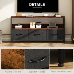 HOMCOM TV Stand Cabinet with 3 Foldable Drawers - Rustic Brown - 5