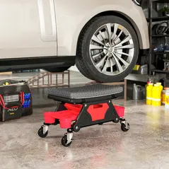 HOMCOM Rolling Mechanic Stool, 135kg Capacity Workshop Stool, 360° Swivel Roller Padded Creeper Seat with Wheels, Slide Out Tool Trays and Drawer for Garage, Shop, Auto Repair, Black - 7