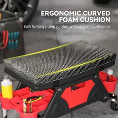 HOMCOM Rolling Mechanic Stool, 135kg Capacity Workshop Stool, 360° Swivel Roller Padded Creeper Seat with Wheels, Slide Out Tool Trays and Drawer for Garage, Shop, Auto Repair, Black - 4