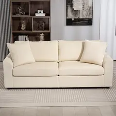 HOMCOM Modern 3 Seater Sofa with Spring Cushion, 212 cm Fabric Jumbo Cord Sofa Couch with 2 Scatter Cushions, Upholstered Corduroy Settee for Living Room, Bedroom, Home Office, Cream White - 7