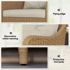 Outsunny Rattan Garden Chairs Set of 2, Outdoor Rattan Chairs with Cushions, Armrests and High Back, PE Wicker Garden Armchair with Steel Frame for Balcony, Porch, Beige - 6