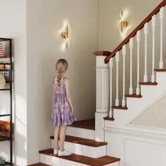 HOMCOM Led Wall Lamp 2 Pack, 13W Modern Indoor Spiral Wall Light, Colour Temperature Adjustable 3000K/4000K/6500K, for Bedroom, Living Room, Hallway, Stairs, Gold Tone - 8