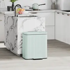 HOMCOM 40L Dual Compartment Rubbish Bin, with Soft-Close Lid - Green - 1