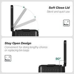 HOMCOM 40L Dual Compartment Rubbish Bin, with Soft-Close Lid - Black - 4