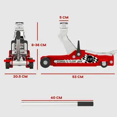 HOMCOM Hydraulic Low Profile Floor Jack, 2.5 Tonne Heavy Duty Steel Trolley Car Jack Lift with 80-360 mm Lifting Range, Wheels, Top Handle, Red - 2