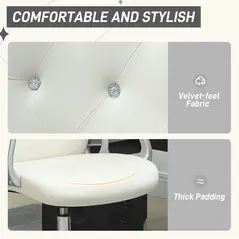 Vinsetto Velvet-Feel Work Chair, with Diamante Back - Cream - 3