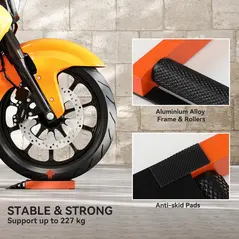 HOMCOM Motorcycle Wheel Cleaning Roller Stand with Aluminium Alloy Frame and Rollers, Motorcycle Maintenance Stand for Tyre Cleaning and Chain Lubrication, Fit Tyre Width < 180mm, Bikes < 500lb, Black - 4