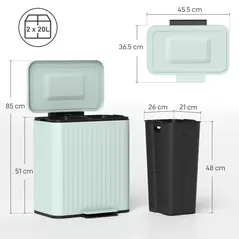 HOMCOM 40L Dual Compartment Rubbish Bin, with Soft-Close Lid - Green - 2