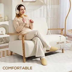 HOMCOM Small Sherpa Fabric 2 Seater Sofa Settee - Cream White - 3