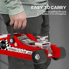 HOMCOM Hydraulic Low Profile Floor Jack, 2.5 Tonne Heavy Duty Steel Trolley Car Jack Lift with 80-360 mm Lifting Range, Wheels, Top Handle, Red - 7