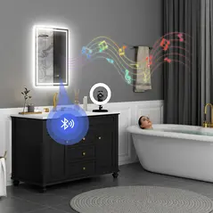 HOMCOM 50 x 70 cm Anti-Fog LED Bathroom Mirror, with Bluetooth and Clock - Silver Tone - 1