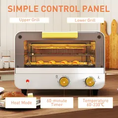 HOMCOM Small Toaster Oven, 12L Multifunction Mini Countertop Oven with Glass Door, Adjustable Temperature and Timer, White - 6