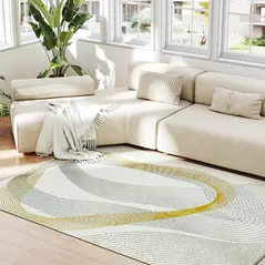 HOMCOM Modern Area Rug, Machine Washable Rug, Allergy-Friendly Floor Carpet for Living Room, Bedroom, Dining Room, Home Office, 170 x 120 cm, Cream White - 8