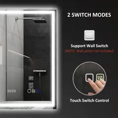 HOMCOM 50 x 70 cm Anti-Fog LED Bathroom Mirror, with Bluetooth and Clock - Silver Tone - 8