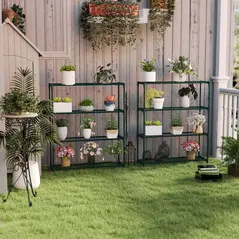 Outsunny Modern Plant Stand, 4-Tier Planter Holder with Steel Frame, Outdoor Flower Display Rack for Potted Plants Garden Balcony Decor, Dark Green - 1