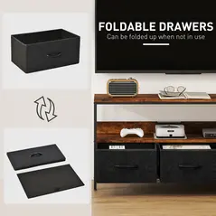 HOMCOM TV Stand Cabinet with 3 Foldable Drawers - Rustic Brown - 3