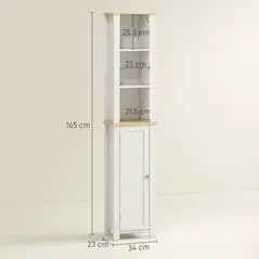 kleankin Slim Bathroom Storage Unit with Open Compartment, Bathroom Storage Cabinet with Adjustable Shelf, 34 x 23 x 165 cm, White - 2