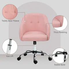 HOMCOM 46-56 cm Teddy Fleece Office Chair - Pink - 5