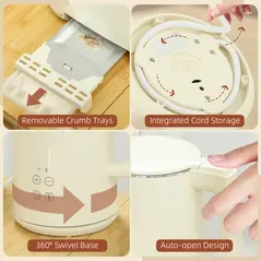 HOMCOM Digital Stainless Steel Kettle and Toaster Set, 1.5L 3000W Fast Boil Kettle, 2 Slice Toaster with 7 Level Browning Controls, Defrost, Reheat, Keep Warm, Crumb Tray and LED Touch Display, Beige - 8