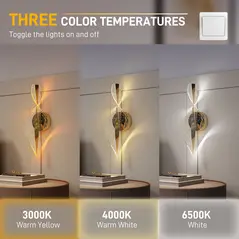 HOMCOM Led Wall Lamp 2 Pack, 13W Modern Indoor Spiral Wall Light, Colour Temperature Adjustable 3000K/4000K/6500K, for Bedroom, Living Room, Hallway, Stairs, Gold Tone - 3