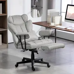 HOMCOM Executive Office Chair, Ergonomic Desk Chair with Foot Rest, Lumbar Support, Reclining Function and Wide Seat, Grey - 1
