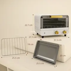 HOMCOM Small Toaster Oven, 12L Multifunction Mini Countertop Oven with Glass Door, Adjustable Temperature and Timer, White - 2