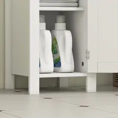 kleankin Slim Bathroom Storage Unit with Open Shelf, Bathroom Storage Cabinet with Adjustable Shelf, 32 x 30 x 80 cm, White - 8