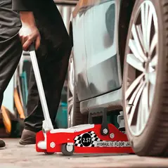 HOMCOM Hydraulic Low Profile Floor Jack, 2.5 Tonne Heavy Duty Steel Trolley Car Jack Lift with 80-360 mm Lifting Range, Wheels, Top Handle, Red - 1