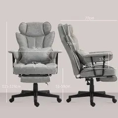 HOMCOM Executive Office Chair, Ergonomic Desk Chair with Foot Rest, Lumbar Support, Reclining Function and Wide Seat, Grey - 2