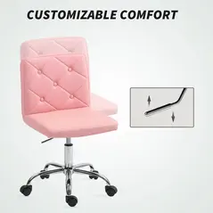 HOMCOM PU Leather Armless Office Chair, Modern Vanity Computer Swivel Chair with Rolling Wheels and Adjustable Height for Home Study, Bedroom, Pink - 5